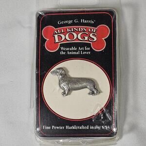George G. Harris All Kinds Of Dogs Pewter Dachshund Hound Wiener Dog Lapel Pin